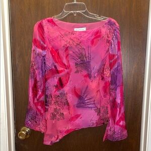 Papell Boutique Evening PS pink floral print blouse embellished with beads